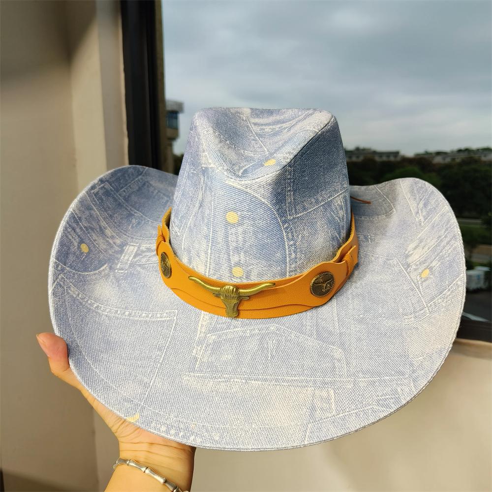 Denim Patchwork Cowboyhoed Mannen Vrouwen canvas hoed uniseks cowboyhoed retro feest podium sombrero vaquero dandy hoeden gorras 56-58 black
