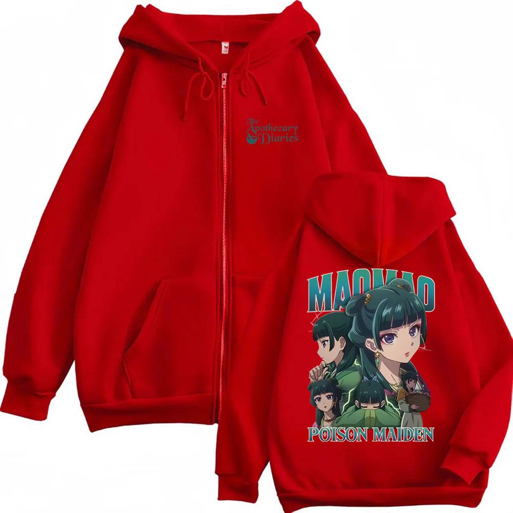 Anime The Apothecary Diaries Maomao Zipper Hoodie Men Women Casual Oversized Zipper Sweatshirt Man Fashion Vintage Zip Up Jacket