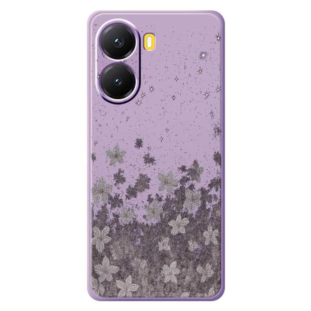 For Xiaomi Redmi Turbo 4 5G/Poco X7 Pro 5G Case Grey Flowers Pattern Printing Straight Edge TPU Phone Back Cover