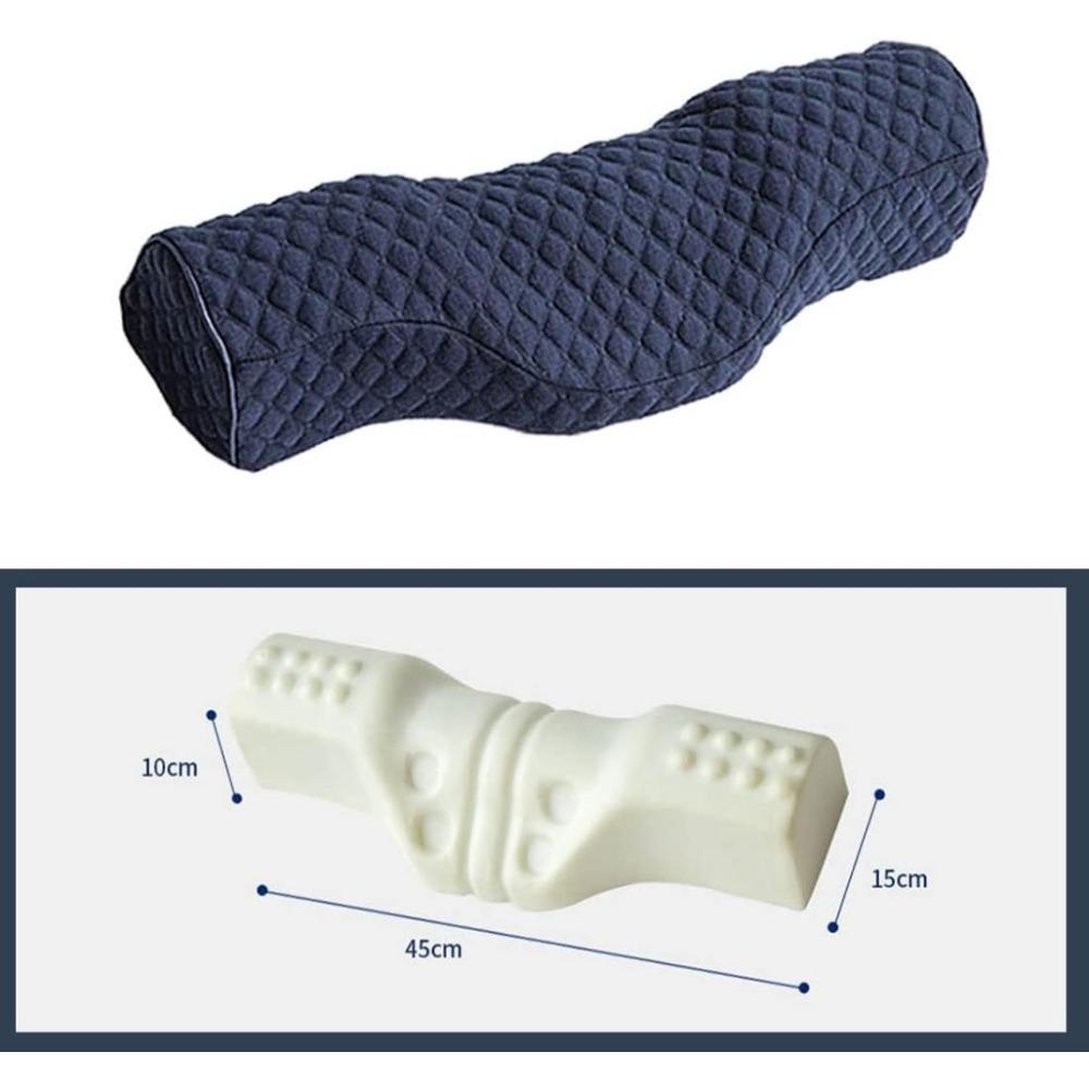 Pernă Cervicală pentru Gât pentru Dormit cu Alinare a Durerii, Pernă Rulou pentru Gât Spumă cu Memorie, Pernă Cilindrică de Călătorie pentru Pat pentru Persoane care Dorm pe Lateral, Persoane care Dorm pe Spate. (albastru)