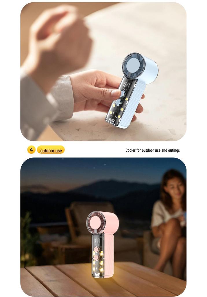 T242 Mini Handheld Fan: USB Rechargeable, Digital Display, High-Speed Turbine