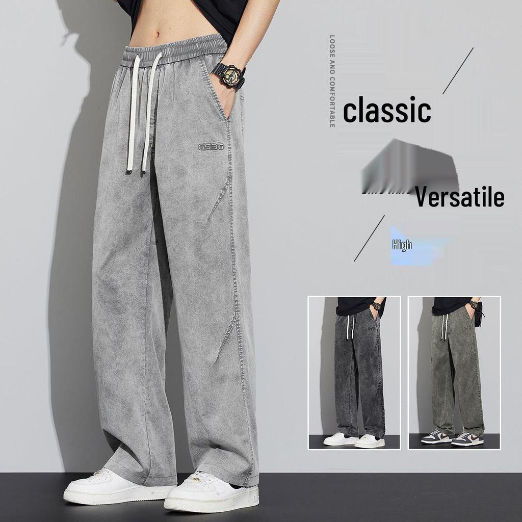 Men's Summer 2026 Snowflake Tencel Jeans - Thin, Loose, Straight-Leg, Trendy American Style, Washed Casual Long Pants