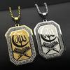Collier Pendentif Croissant de Lune Allah Coran Islamique pour Femmes Hommes Acier Inoxydable Couleur Dorée Strass Chaîne Musulmane Bijoux