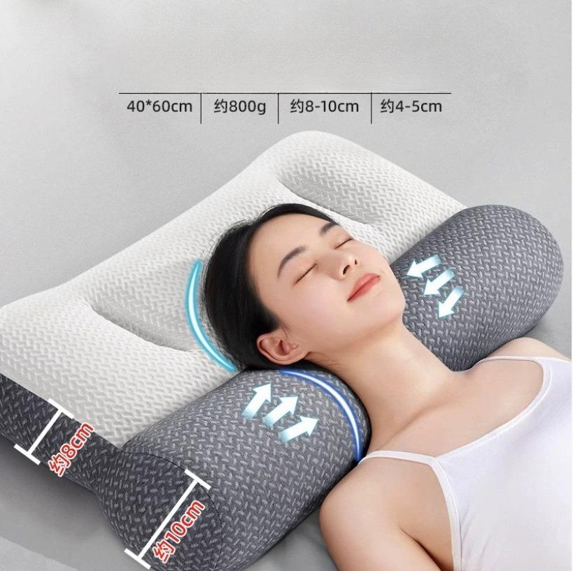 Zoned Sleep-Assisting Pillow, Cervical Reverse Traction Pillow, Soy Fiber Neck Support Pillow Core, Knitted Household Pillow for Student Dormitory