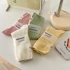 Japanese-Style Cotton Mid-Calf Socks with Waffle Texture and Macaron Fabric Label