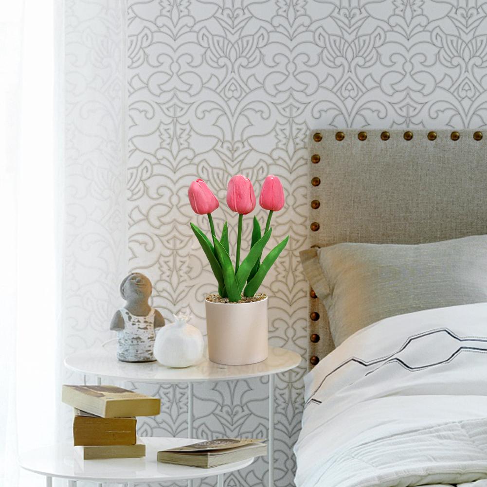 Artificial Tulip Flower Bonsai Ornaments Simulation Fake Potted Bouquet For Home Office Room Desk Decor