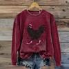2025 Hot Selling Purple-Red Abstract Hen Print Round Neck Hoodie