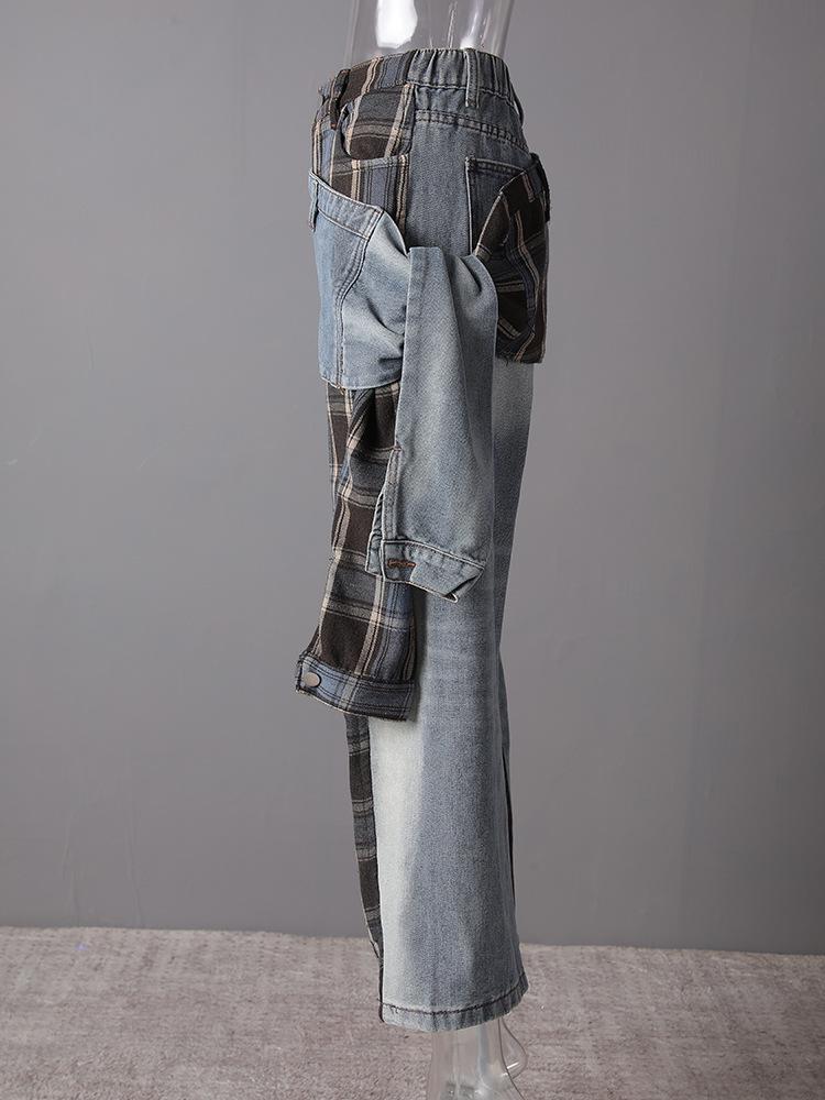 Jeans Patchwork a Quadri Multistile Design Americano con Cintura Rimovibile - Collezione Autunno/Inverno