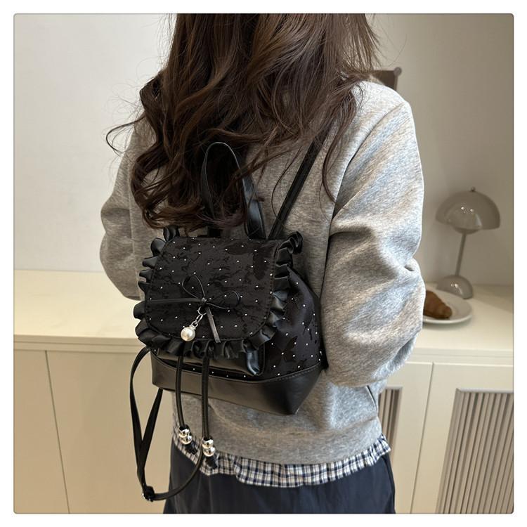 Zainetto da Donna con Bordi in Pizzo Stile Coreano Moda Borsa a Mano/Spalla/Crossbody Carina Borsa da Scuola