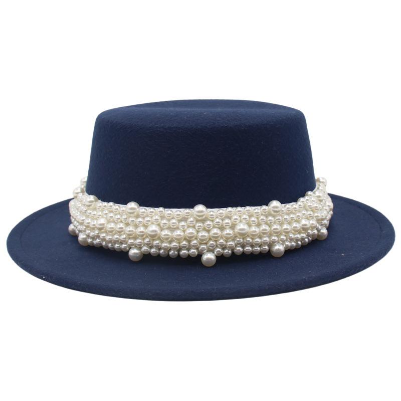 New Flat Top Small Brim Pearl Top Hat Versatile Lady French Top Hat Exquisite Ruili Fashion Celebrity Hat