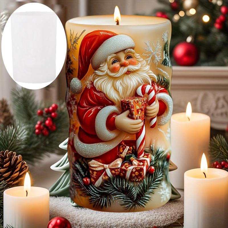 Santa Claus relief cylindrical candle silicone mold cane candy Santa Claus relief cylindrical resin gypsum molds Christmas gift