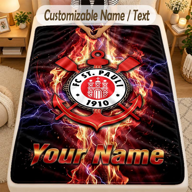 FlaneldeckeFC St. Pauli Personalisierte Weiche Warme Decke mit Individuellem Namen Text Heimdekoration Geschenk