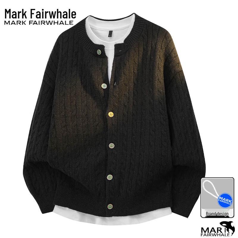 Mark Fairwhale Men's Autumn/Winter Solid Color Round Neck Knit Cardigan Sweater