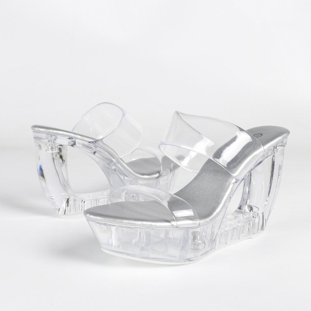 10.5cm Euro Transparent Chunky Heel Slippers Rhinestone Platform Summer Shoes Sexy Fairy Women Footwear LFD-1108WG-Q5