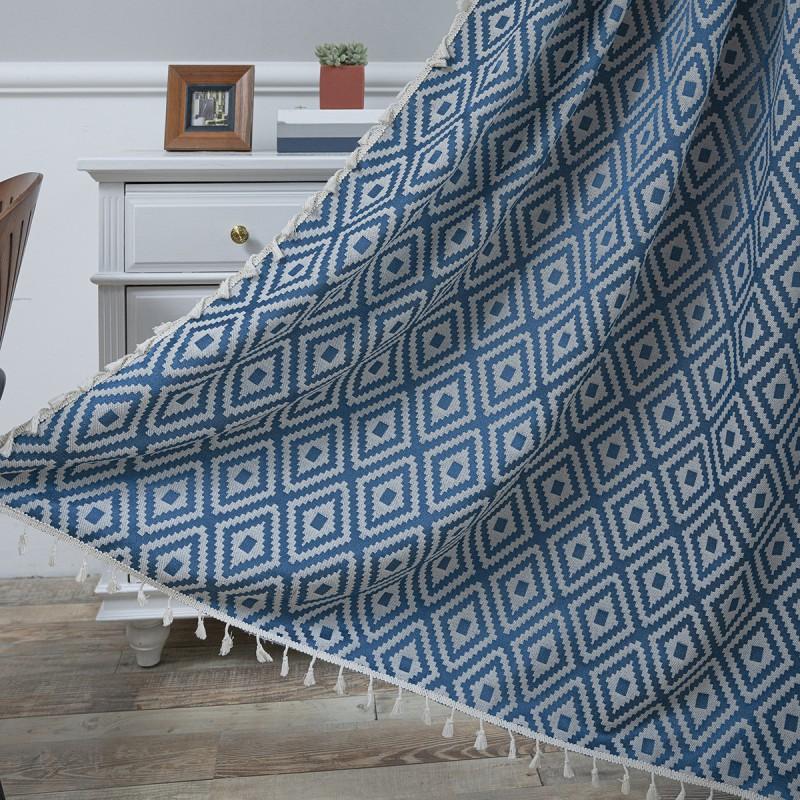 Cotton Embroidered Striped Curtain Panel Semi-Sheer Kitchen Window Treatment Farmhouse Style