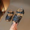 Girls' Sandals 2024 Summer New Children's Buckle Open Toe Beach Shoes Soft Bottom Woven Little Girl Princess Shoes
