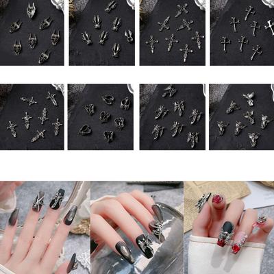 10 Teile/los Vintage Totenkopf Herz Nagel Charms Nail art Dekoration Metall Nagel DIY Maniküre Zubehör Nagel Dekoration