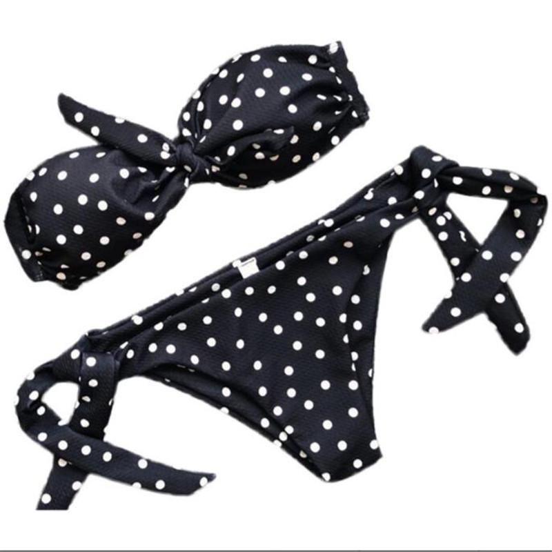 

Женский летний купальник Модный волнообразный в горошек Бикини Сексуальные купальники Комплект из двух частей M чёрный