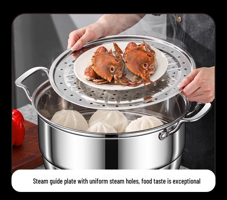 Three-Layer 304 Steel Steamer Pot with Large Capacity for Multi-Functional Cooking