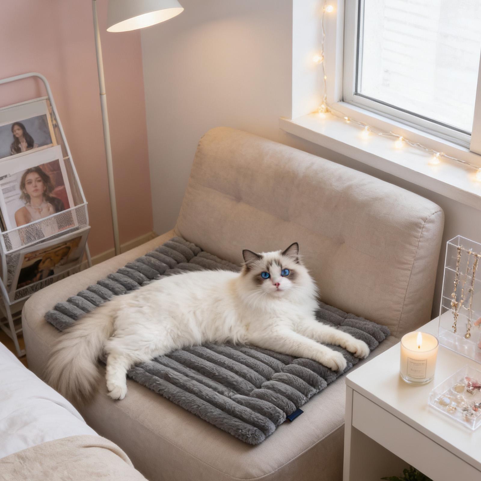 

Cats Dog Mat Pet Bed Soft Fleeces Warm Cozy Comfort Sleeping Mat Universal Machine Washable Pet Furniture 61x45cm 45x61cm сірий колір