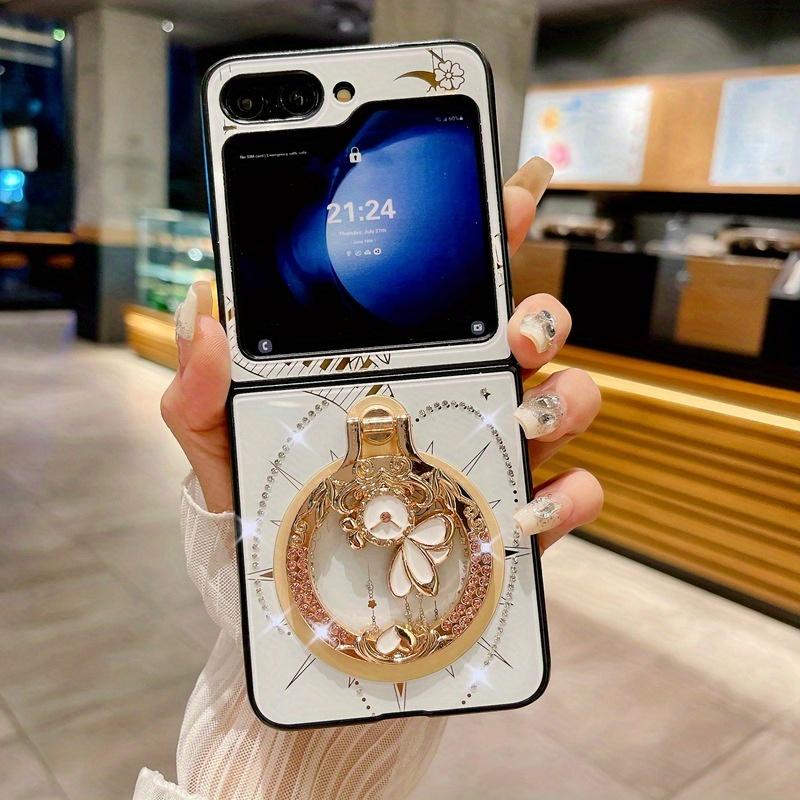 

Magnetic Kickstand Cute Bling Glitter Marble Floral Elegant Phone Case for Samsung Galaxy Z Flip 6 5 4 3 Flip6 Flip5 Flip4 Cover Galaxy Z Filp5