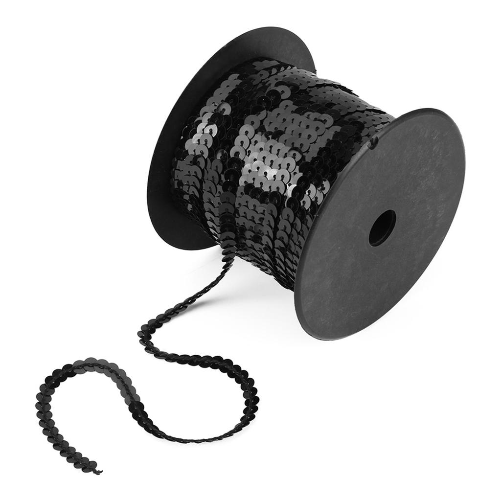 DIY 100 Yards 6mm Shiny Trim Sewing Strings Flat Round Sequins Line Accessory (Black)