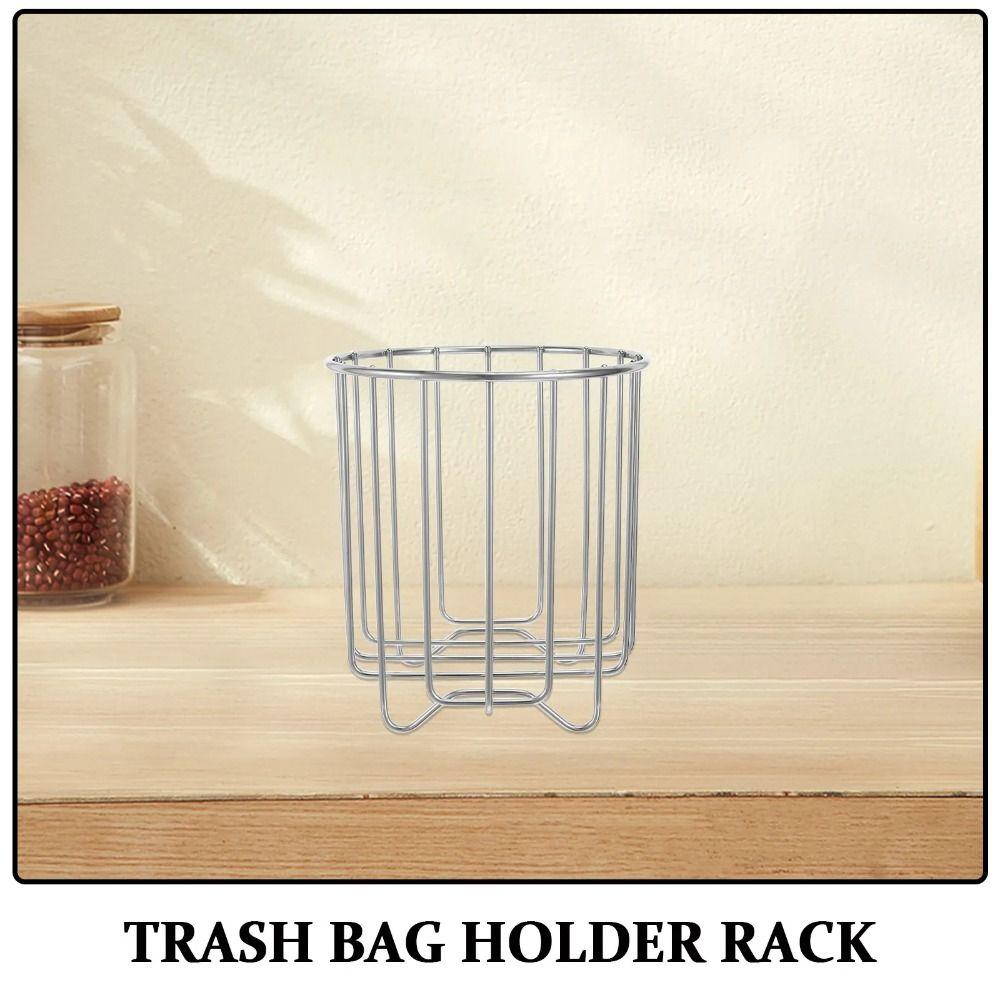 Multifunctional Trash Bag Holder Stainless Steel Rubbish Drain Basket  Organizational Tool