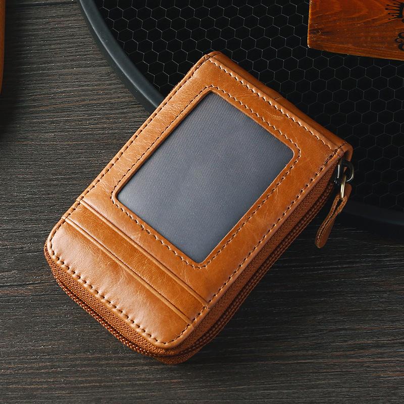 

Кожаный кошелек-органайзер для карт RFID первый слой коровьей кожи прозрачное окошко многофункциональный ретро зажим для карт для мелочи держатель для карт коричневый