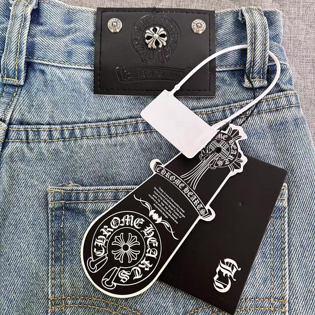 9910 CHROME HEARTS Herren- und Damenjeans im trendigen amerikanischen Stil mit Stoffaufnähern, Löchern, Stickereien, lässige und modische High-Street-Hose
