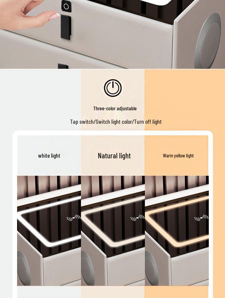 Smart Minimalist Bedside Table: Dual Drawers, Wireless Charging, Light, Bluetooth Speaker