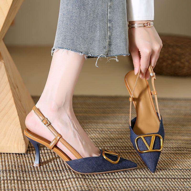 Fashion New Women Shoes Trend Retro High Heels New French Light Mouth Pointed Head Thin Heels for Women Denim High Heels Sandals Zapatos