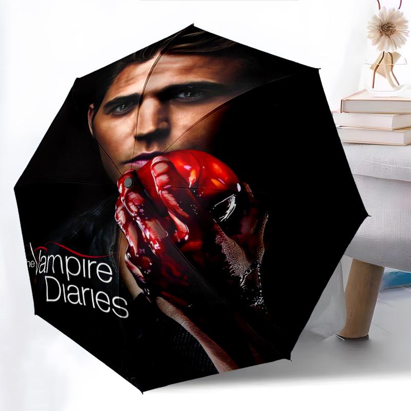 Blood Desire: Vampire Diaries Folding Umbrella Suitable for All Seasons 8 Paraphenoid Bones Umbrella Travel Umbrella