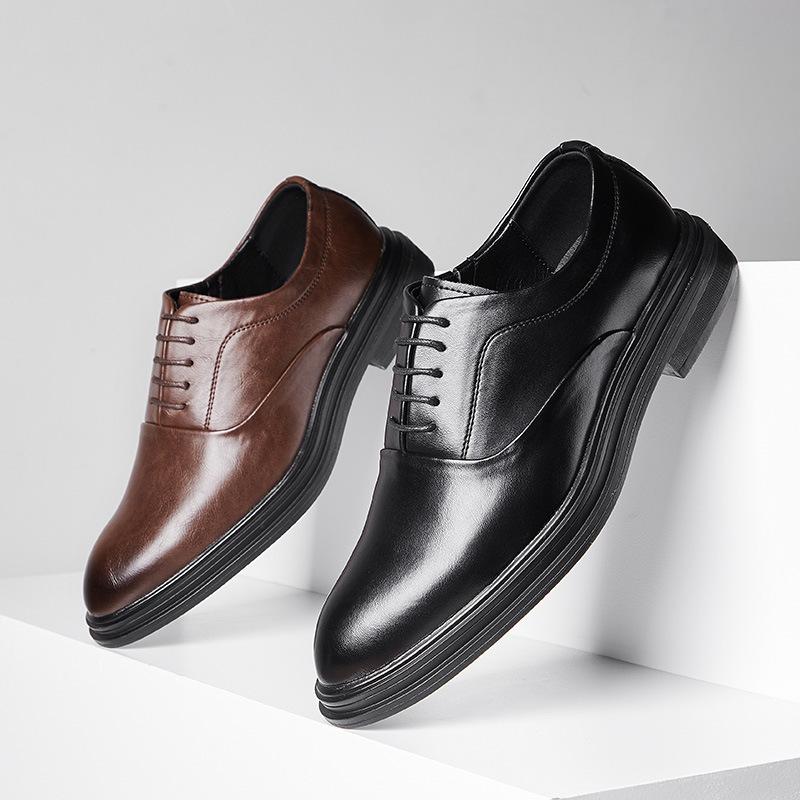 Business Dress Black Korean Version Trend Leather Shoes Men'S British Trend Lace-Up Youth Casual Shoes 3018-X