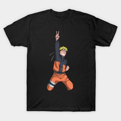 Camiseta Negra Estampada para Hombre Super Grande Camiseta inspirada en naruto paz Impresión en Papel Transfer sin Corte Camiseta de Algodón