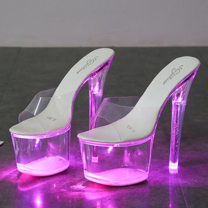 

Women s Catwalk Pole Dancing Heels, Size 34-43, Luminous Nightclub Sandals with Crystal Sole 43