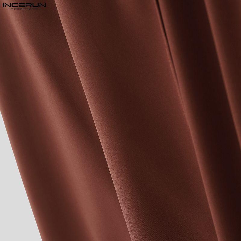 INCERUN Men Drawstring Elastic Waist Casual Long Wide Legs Pants Trousers