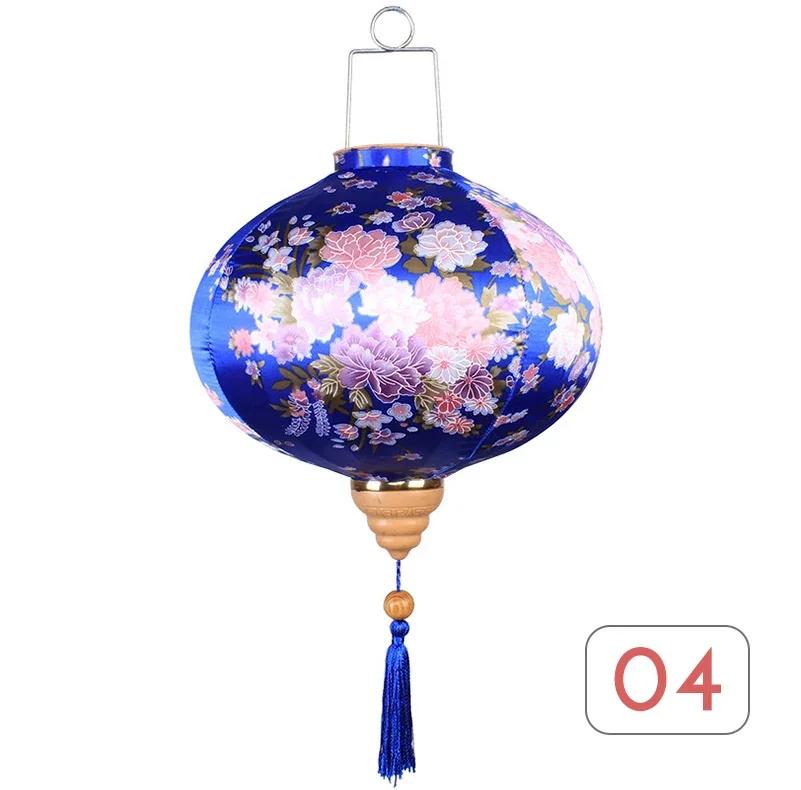 Chinese Style 12/14Inch Retro Floral Printed Silk Lantern Japan Vietnam Traditional Lantern for New Year Wedding Festival Decor