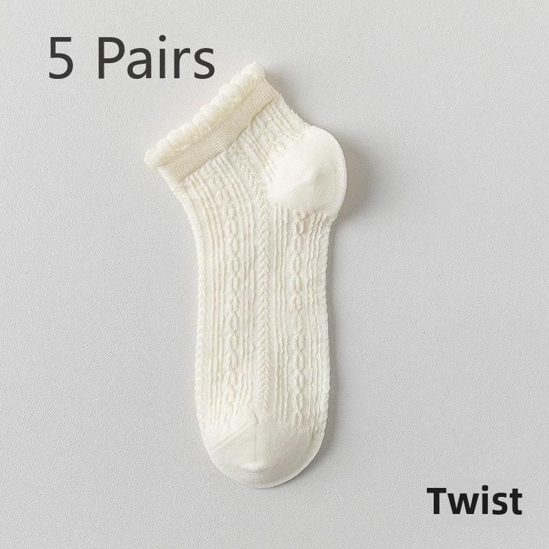 

5 пар женских коротких носков-труб без косточек на весну и лето с тонкими деревянными ушками и кружевной сеткой 5 Pairs