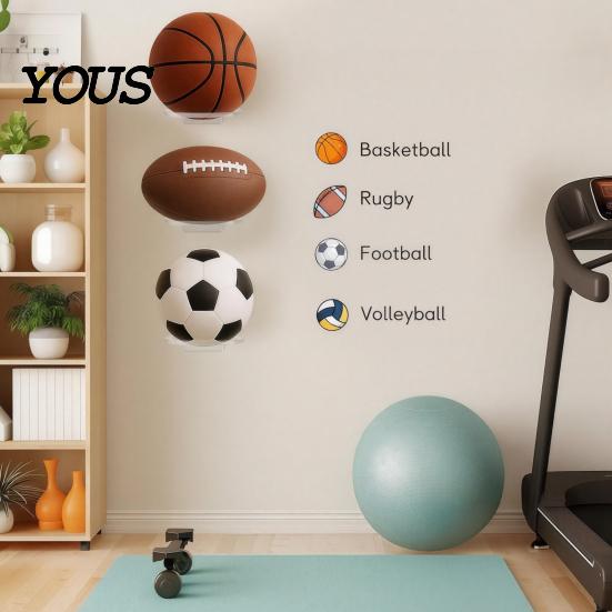 Indoor Ball Storage Solution Basketball Wall Mount Display Rack, Durable Acrylic Holder, Garage Sports Rack Home Gym for Soccer Volleyball