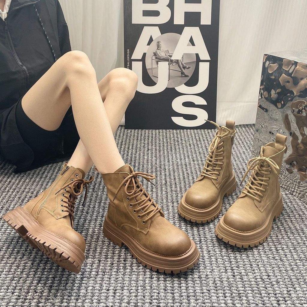 Real Soft Leather Martin Boots for Women 2025 Autumn and Winter New Korean Version of Versatile Velvet Locomotive Boots Non-slip Thick-soled Short Boo