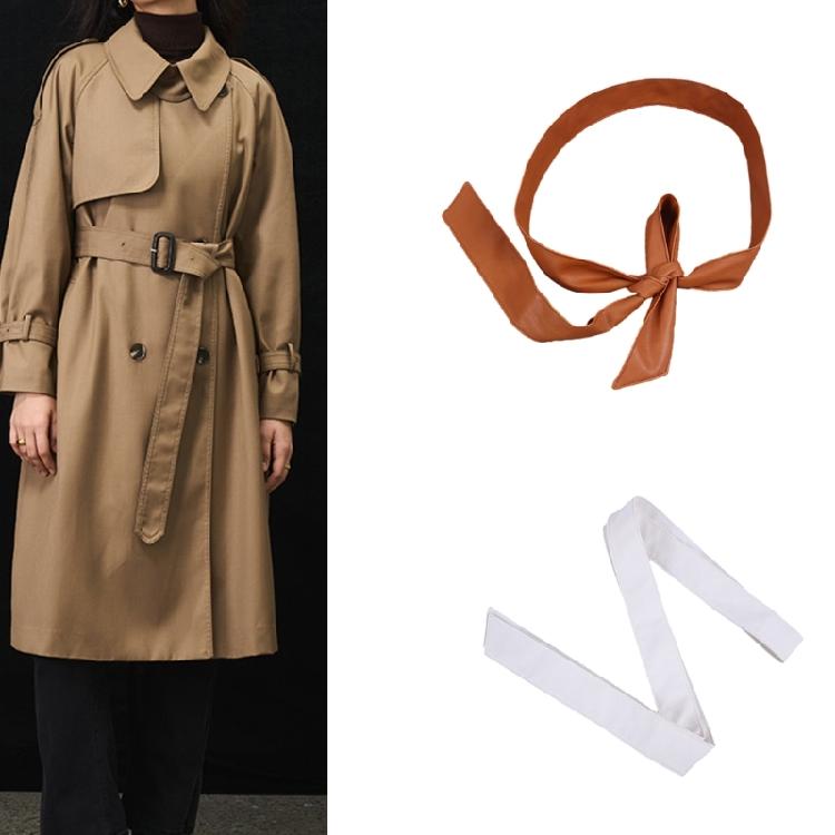Women Obi Belt Solid Color PU Faux Leather Sash for Puffer Down Coat Overcoat