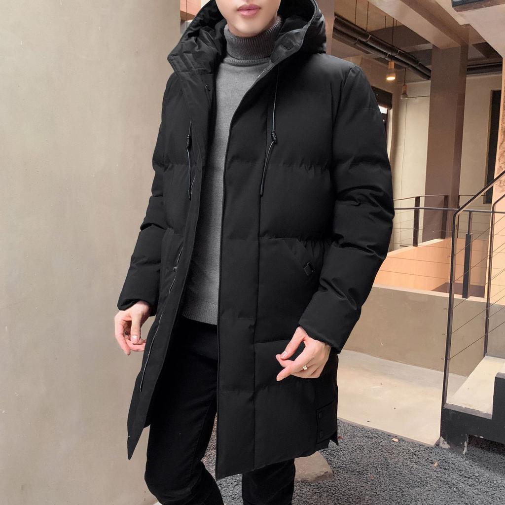 Medium-length Cotton Clothing Men's Section of The Winter of The New Loose Hooded Bakery Clothes Cotton Jacket Thickened Down Cotton Coat