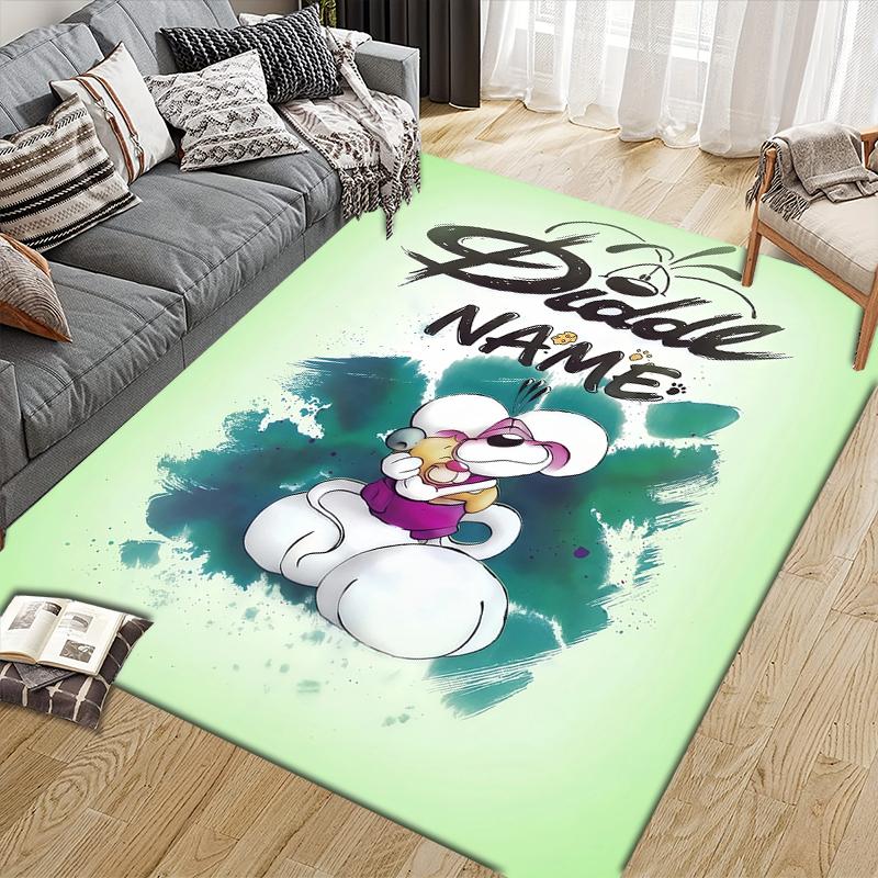 Custom Name,Diddl Home Sofa Decoration for Living Room & Bedroom, Non‑Slip Play Flannel Floor Mat for Game Room