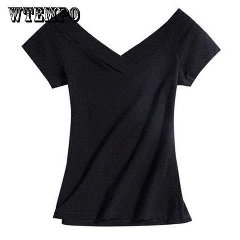 WTEMPO Summer Fashion Sexy Women Ladies Causal T-Shirts Tops Short  Sleeve V-Neck Solid