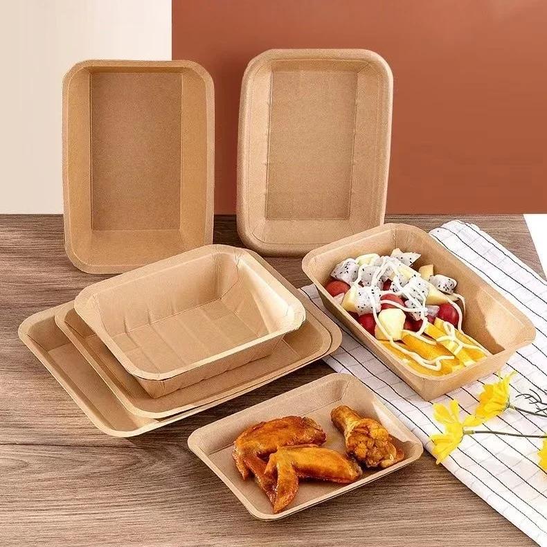 20pcs Disposable Rectangular Plates Household Commercial Food Grade Kraft Paper Tray  Snacks Fried Chicken Cake Salad Plate