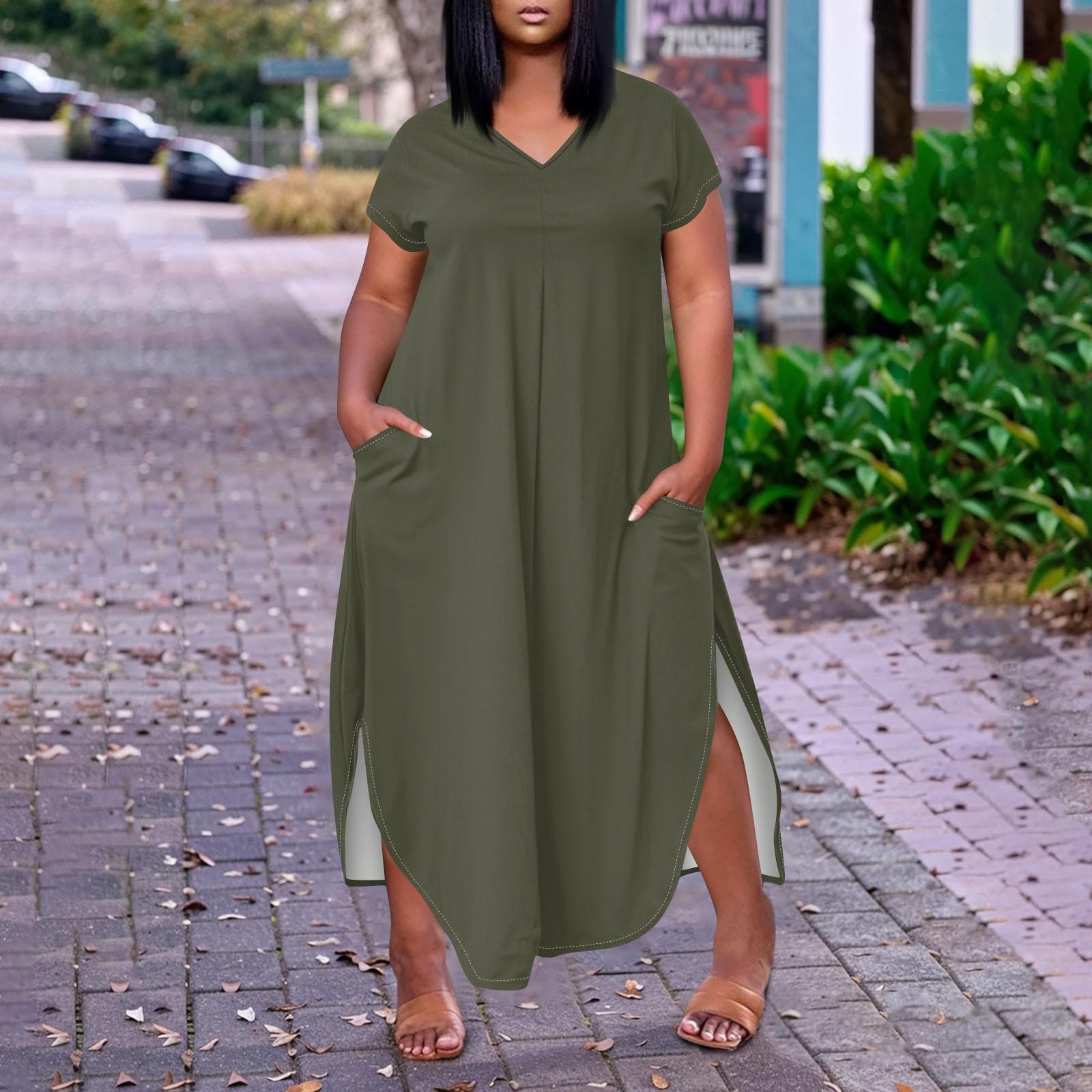 

Женское повседневное платье с коротким рукавом и круглым вырезом, размер плюс, темперамент XXXL