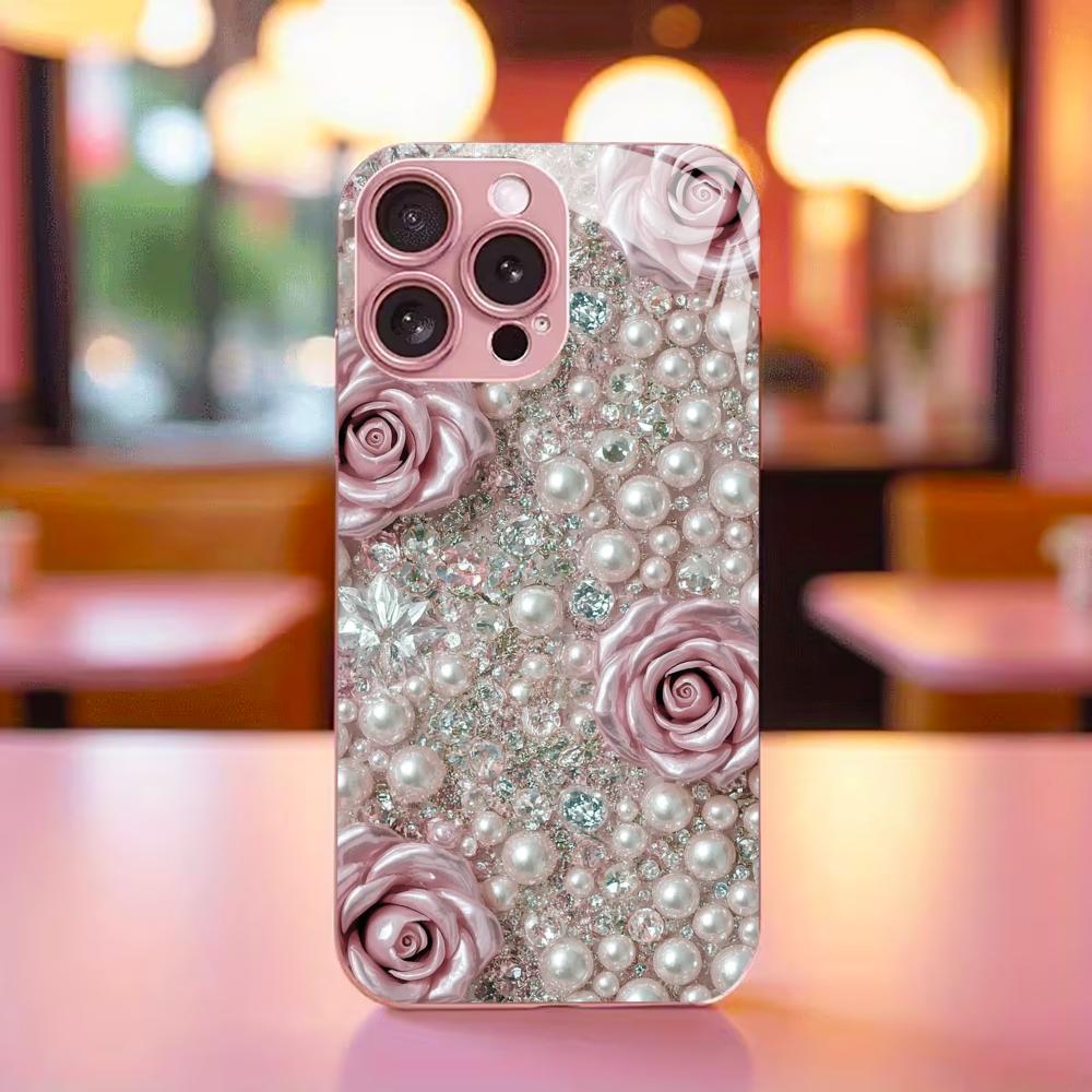 Pearls and Flowers Phone Case High-end Phone Case Electroplated Glass TPU PhoneCase for iPhone 17 16 15 14 13 12 11pm Pro Plus