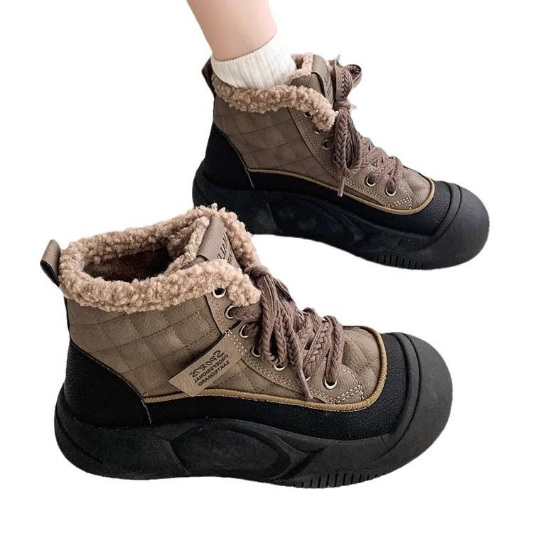 European station women's cotton shoes with velvet thermal short boots women's 2025 winter new popular cotton shoes lamb wool high-top shoes