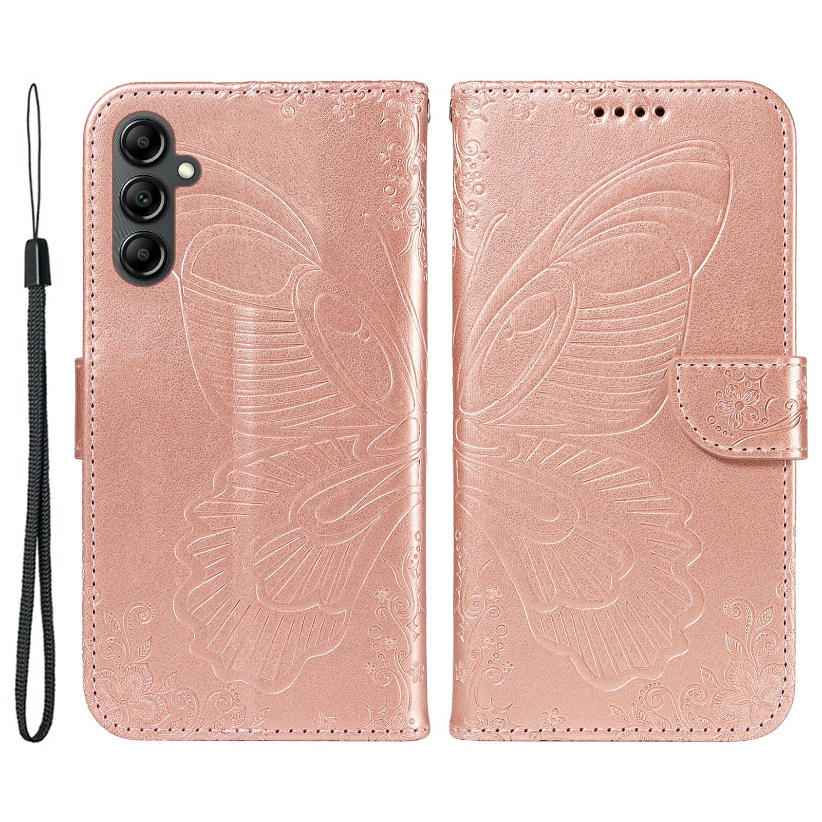 

For Samsung Galaxy A54 5G Stand Case Butterfly Imprint Leather Phone Cover with Wallet Rose Gold