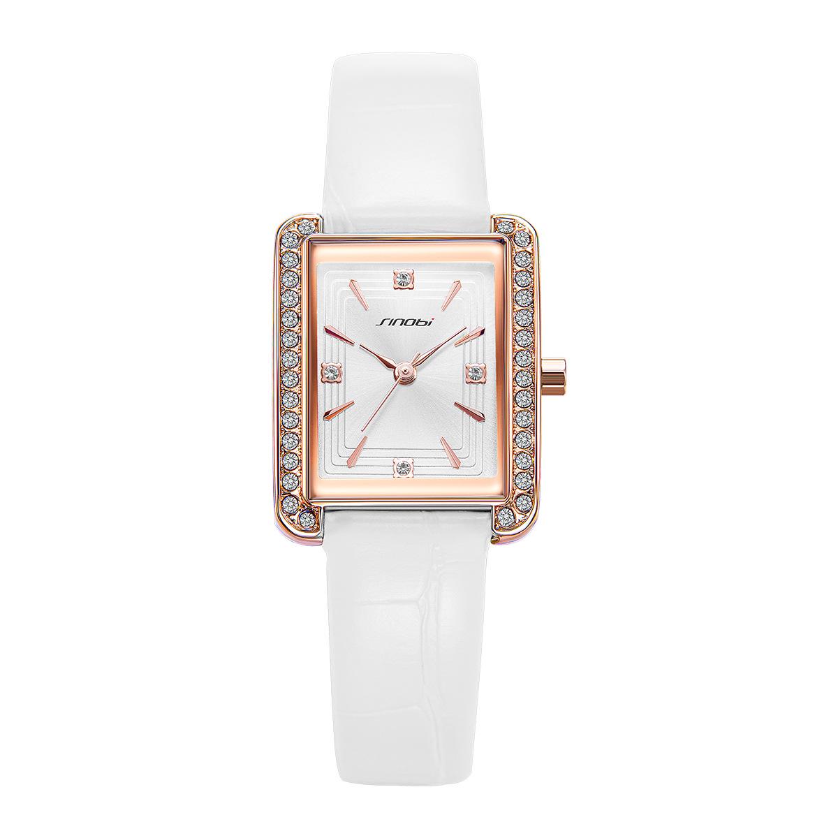 Sinobi Women s Quartz Watch with Diamond Inlay, Waterproof, Leather Strap